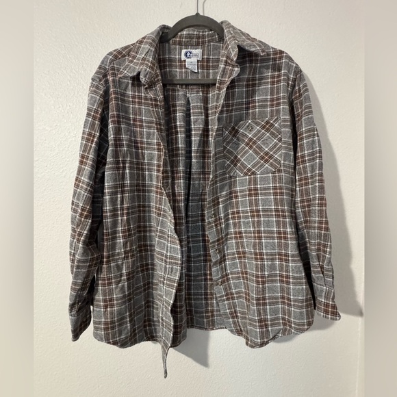 Vintage Arizona Jean Company Brown and Gray Flannel Shirt 1X - Picture 1 of 3